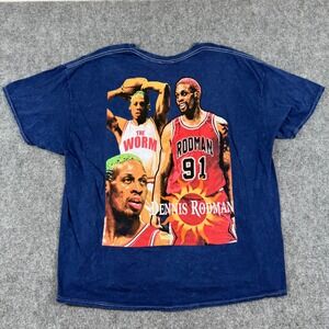 Philcos Vintage Dennis Rodman‎ Washed Tee XL Navy The Worm Basketball 91 Women's